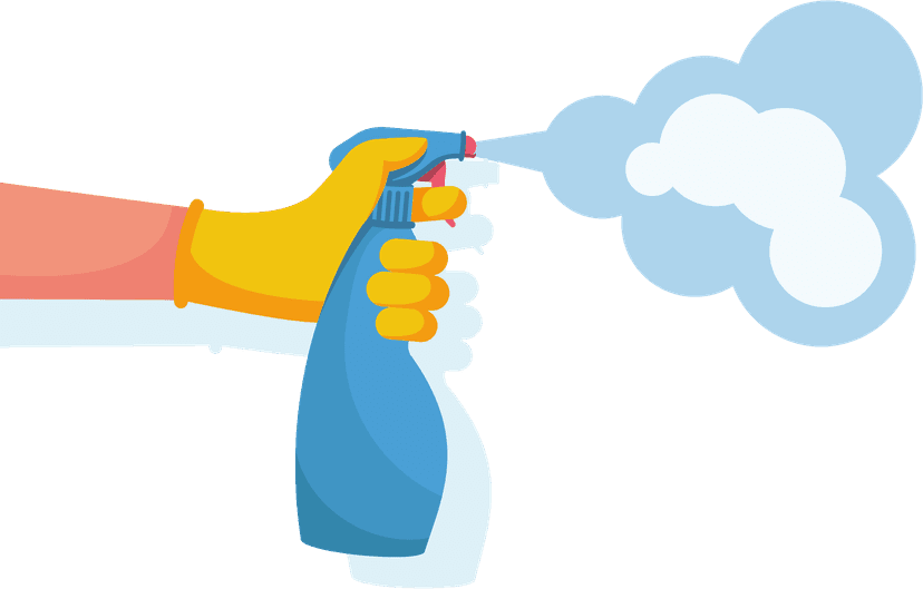 Hand with sanitizer spray